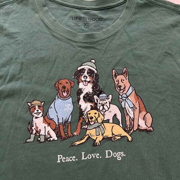 Life is good Mens XL Peace Love Dogs Winter Long Sleeve Crusher Tee Spruce Green - Picture 5 of 13